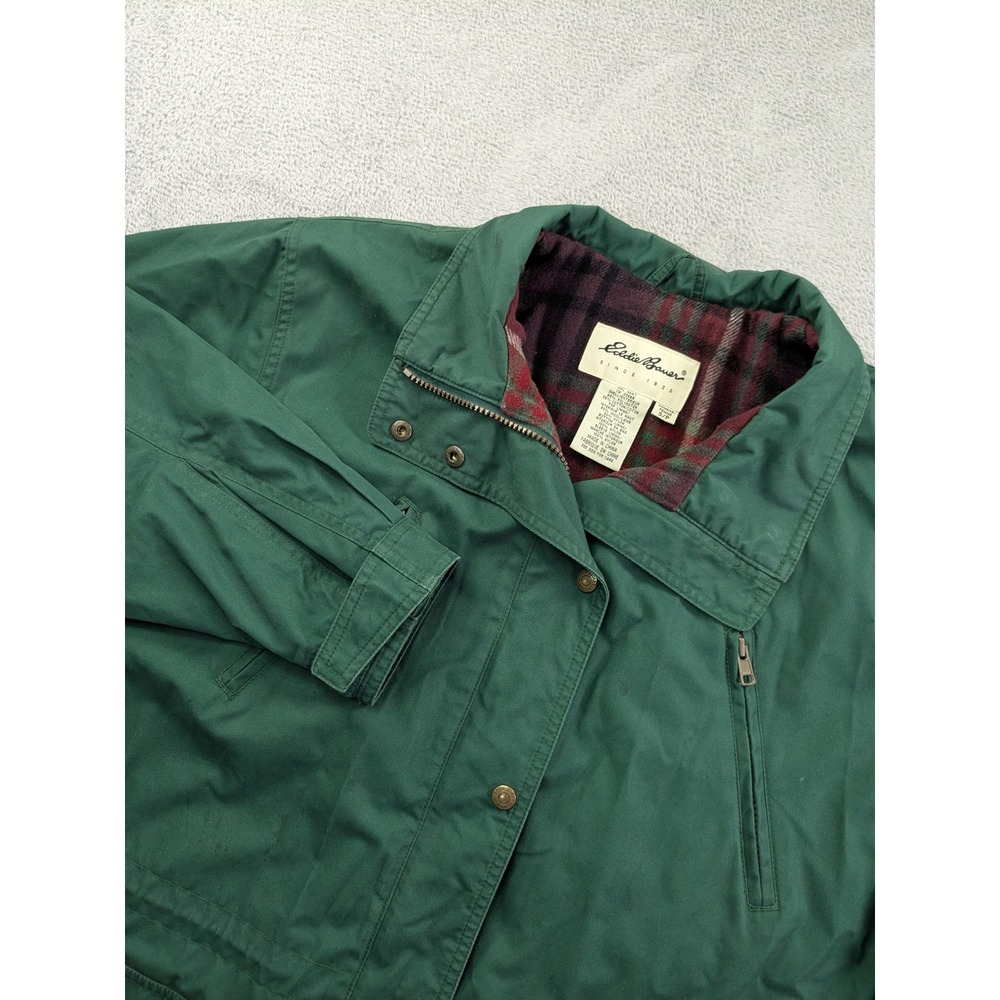 Eddie Bauer Womens Green Plaid Lined Field Barn Jacket Utility Coat Small P